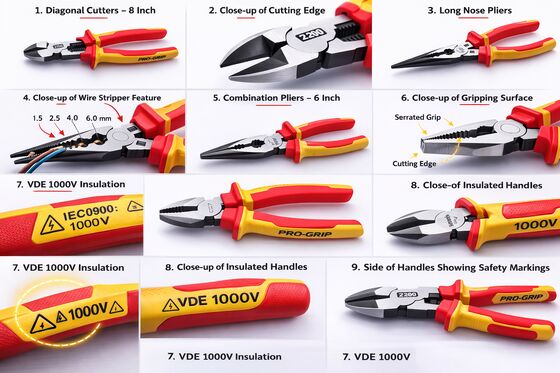 IEC 60900 인증된 3mm 절단 단단한 경식 저항성 일제 결합 플라이어 전기 기술자